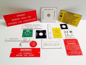 Warning labels, switch plates, industrial markings